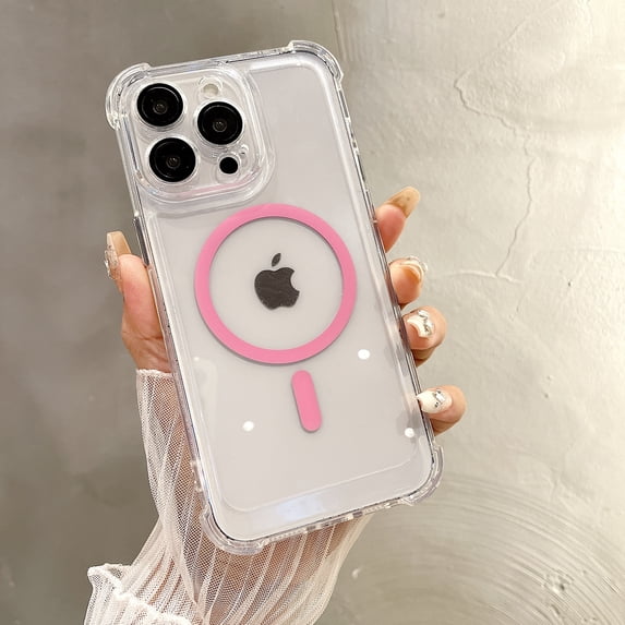 Magnetic Phone Case for Apple iPhone 11 Pro Max, Compatible with Magsafe Slim Fit Clear Back Cover Anti-Yellow Scratch Resistance TPU Corner Protective Case for Women Men, Pink
