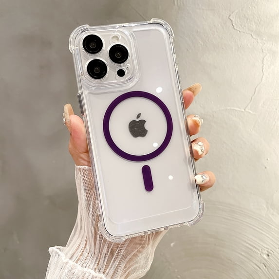 Magnetic Phone Case for Apple iPhone 12 Pro, Compatible with Magsafe Slim Fit Clear Back Cover Anti-Yellow Scratch Resistance TPU Corner Protective Case for Women Men, Purple