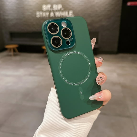 Magnetic Phone Case for Apple iPhone 12 Pro Max, Camera Lens Protective Slim Fit Shockproof Anti-Scratch Drop Proof Skin-Friendly Bumper Case for Women Men, Darkgreen