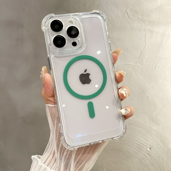 Magnetic Phone Case for Apple iPhone 13 Pro Max, Compatible with Magsafe Slim Fit Clear Back Cover Anti-Yellow Scratch Resistance TPU Corner Protective Case for Women Men, Green