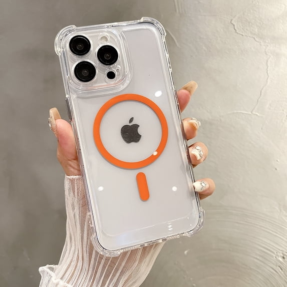 Magnetic Phone Case for Apple iPhone 14 Pro Max, Compatible with Magsafe Slim Fit Clear Back Cover Anti-Yellow Scratch Resistance TPU Corner Protective Case for Women Men, Orange