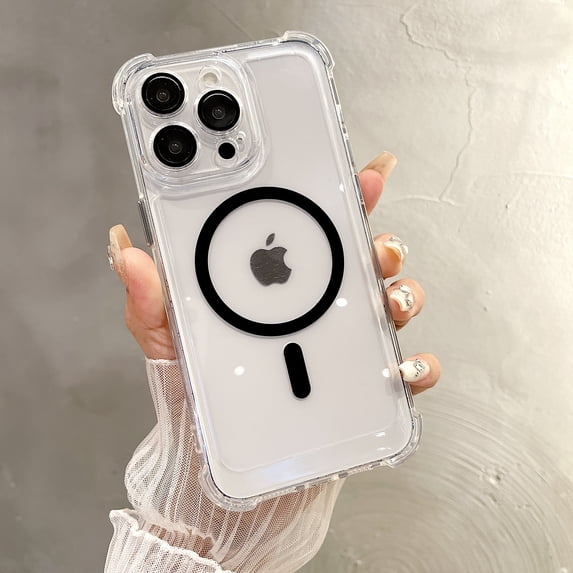 Magnetic Phone Case for Apple iPhone 16 Plus, Compatible with Magsafe Slim Fit Clear Back Cover Anti-Yellow Scratch Resistance TPU Corner Protective Case for Women Men, Black