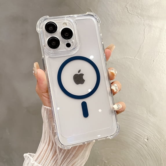 Magnetic Phone Case for Apple iPhone 16 Pro, Compatible with Magsafe Slim Fit Clear Back Cover Anti-Yellow Scratch Resistance TPU Corner Protective Case for Women Men, Darkblue
