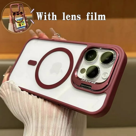 Magnetic Phone Case Clear Compatible with iPhone 11 , [With Invisible Ring Camera Kickstand] [With Lens Flim]Anti-fall Shockproof Protective Bumper Ultra Slim Phone Case Cover,Winered