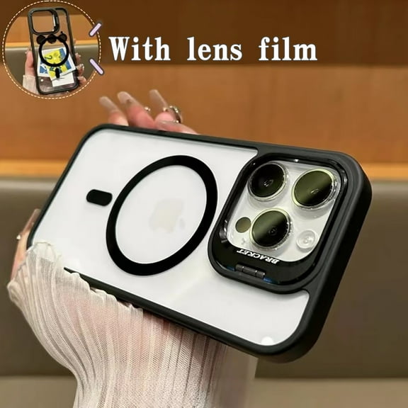 Magnetic Phone Case Clear Compatible with iPhone 15 , [With Invisible Ring Camera Kickstand] [With Lens Flim]Anti-fall Shockproof Protective Bumper Ultra Slim Phone Case Cover,Black