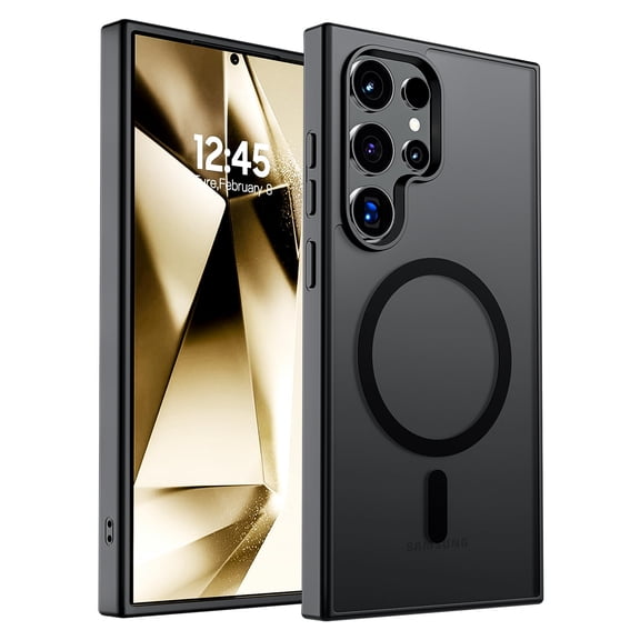 Magnetic Phone Case Compatible with Samsung Galaxy S24 Ultra, Magsafe Phone Case Drop Protection Slim Translucent Matte Shockproof Anti-Fingerprint Phone Case for Samsung Galaxy S24 Ultra, Black