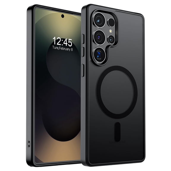 Magnetic Phone Case Compatible with Samsung Galaxy S25 Ultra, Magsafe Phone Case Drop Protection Slim Translucent Matte Shockproof Anti-Fingerprint Phone Case for Samsung Galaxy S25 Ultra, Black