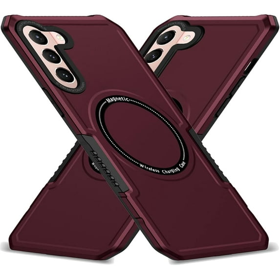 Magnetic Phone Case for Samsung Galaxy S22 Compatible with Magsafe, Military-Grade Shockproof Protective Case with Built-in Magnet Circle for Samsung Galaxy S22, MS Claret