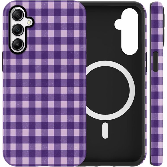 Magnetic Phone Case for Samsung Galaxy S22 Ultra 5G 6.8", Cute Checkered Pattern Aesthetic Design for Women Men, Compatible with Magsafe, Shockproof Cover for Samsung S22 Ultra 5G, Purple