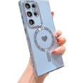 thumbnail image 1 of Magnetic Phone Case for Samsung Galaxy S22 Ultra 5g [Compatible with MagSafe] Luxury Plating Cute Heart Pattern Soft Silicone Protective Shockproof Cover for Galaxy S22 Ultra 6.8” (Blue), 1 of 12