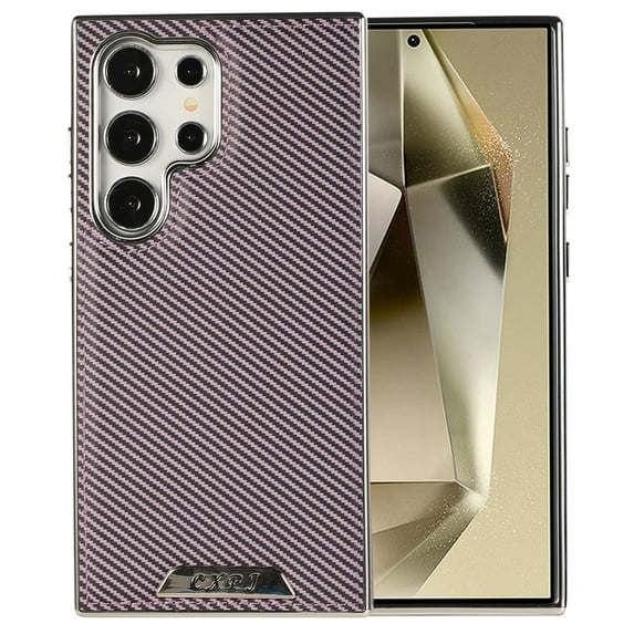 Magnetic Phone Case for Samsung Galaxy S22 Ultra, Compatible with Magsafe and Car Mount Shock Resistant Protective Anti-Scratch Slim Fit Carbon Fiber Texture Shockproof Case Cover, Purple