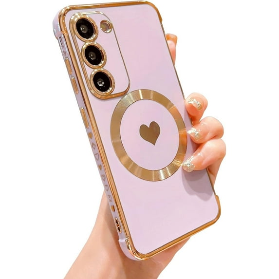 Magnetic Phone Case for Samsung Galaxy S23 Compatible with MagSafe Cute Heart Galaxy S23 Case for Women Luxury Plating Bumper Full Camera Lens Protection S23 5G Cover 6.1" (Light Purple)
