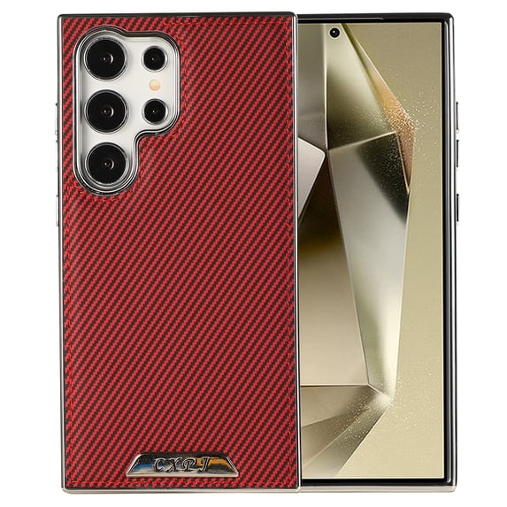 Magnetic Phone Case for Samsung Galaxy S23, Compatible with Magsafe and Car Mount Shock Resistant Protective Anti-Scratch Slim Fit Carbon Fiber Texture Shockproof Case Cover, Red