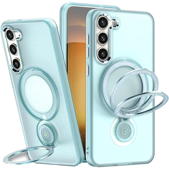 Magnetic Phone Case for Samsung Galaxy S23 Plus Compatible with MagSafe, Military Grade Drop Tested with 360 Ring Metal Kickstand Clear Cover Case for Samsung Galaxy S23 Plus XZ Blue