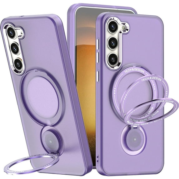 Magnetic Phone Case for Samsung Galaxy S23 Plus Compatible with MagSafe, Military Grade Drop Tested with 360 Ring Metal Kickstand Clear Cover Case for Samsung Galaxy S23 Plus XZ Purple
