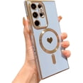 thumbnail image 1 of Magnetic Phone Case for Samsung Galaxy S23 Ultra Compatible with MagSafe Cute Heart Case for Women Luxury Plating Full Camera Lens Protect Soft Silicone Cover for S23 Ultra 6.8" (Sierra Blue), 1 of 10