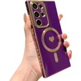 thumbnail image 1 of Magnetic Phone Case for Samsung Galaxy S23 Ultra Compatible with MagSafe Cute Heart Case for Women Luxury Plating Full Camera Lens Protect Soft Silicone Cover for S23 Ultra 6.8" (Deep Purple), 1 of 10