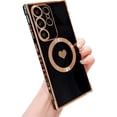 thumbnail image 1 of Magnetic Phone Case for Samsung Galaxy S23 Ultra Compatible with MagSafe Galaxy S23 Ultra Cute Case for Women Plating Heart Soft Bumper Camera Lens Protect Cover for S23 Ultra 6.8" (Black), 1 of 10