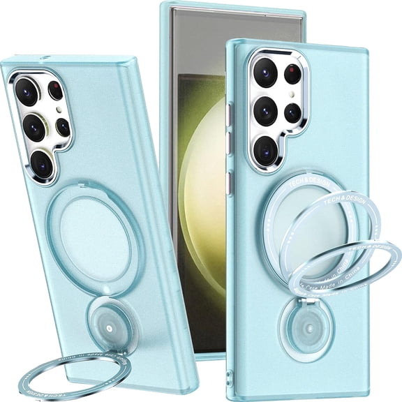 Magnetic Phone Case for Samsung Galaxy S23 Ultra Compatible with MagSafe, Military Grade Drop Tested with 360 Ring Metal Kickstand Clear Cover Case for Samsung Galaxy S23 Ultra XZ Blue