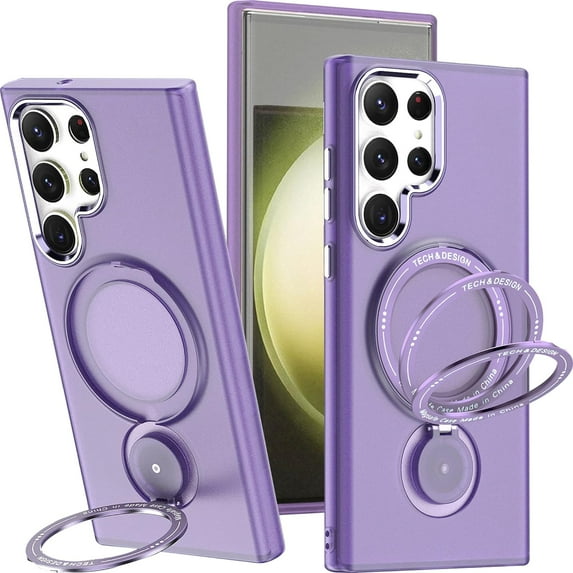Magnetic Phone Case for Samsung Galaxy S23 Ultra Compatible with MagSafe, Military Grade Drop Tested with 360 Ring Metal Kickstand Clear Cover Case for Samsung Galaxy S23 Ultra XZ Purple
