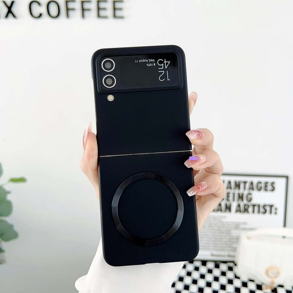 Magnetic Phone Case for Samsung Galaxy Z Flip 3 Compatible for Magsafe,Solid Color Designing, Ultra Slim Shockproof Protective Case with Built-in Magnet Circle for Samsung Galaxy Z Flip 3,Black