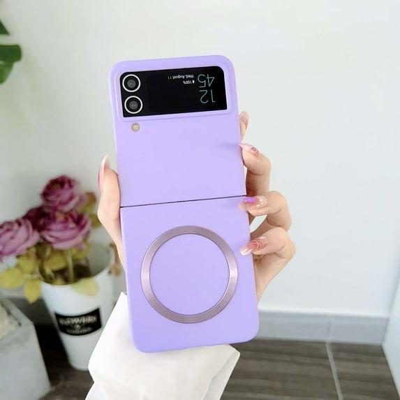 Magnetic Phone Case for Samsung Galaxy Z Flip 3 Compatible for Magsafe,Solid Color Designing, Ultra Slim Shockproof Protective Case with Built-in Magnet Circle for Samsung Galaxy Z Flip 3,Purple