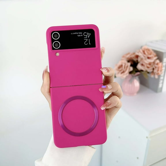 Magnetic Phone Case for Samsung Galaxy Z Flip 4 Compatible for Magsafe,Solid Color Designing, Ultra Slim Shockproof Protective Case with Built-in Magnet Circle for Samsung Galaxy Z Flip 4,Rose