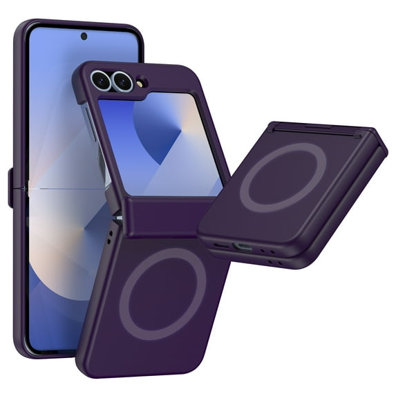 Magnetic Phone Case for Samsung Galaxy Z Flip 6 Compatible for Magsafe, With Hinge Protection,Shockproof Protective Case with Built-in Magnet Circle for Samsung Galaxy Z Flip 6,Darkpurple