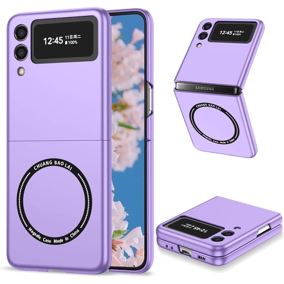 Magnetic Phone Case for Samsung Galaxy Z Flip3 Compatible for Magsafe, Military-Grade Shockproof Protective Case with Built-in Magnet Circle for Samsung Galaxy Z Flip 3, MS Purple