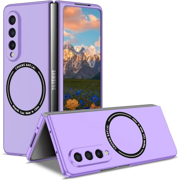 Magnetic Phone Case for Samsung Galaxy Z Fold3 5G Compatible with Magsafe, Military-Grade Shockproof Case with Built-in Magnet Circle for Samsung Galaxy Z Fold 3, MS Purple