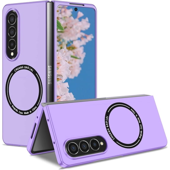 Magnetic Phone Case for Samsung Galaxy Z Fold4 Compatible for Magsafe, Military-Grade Shockproof Protective Case with Built-in Magnet Circle for Samsung Galaxy Z Fold 4, MS Purple
