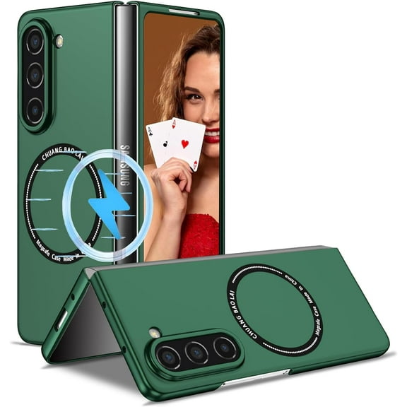 Magnetic Phone Case for Samsung Galaxy Z Fold5 5G Compatible with Magsafe, Military-Grade Shockproof Case with Built-in Magnet Circle for Samsung Galaxy Z Fold 5, MS Blackish Green
