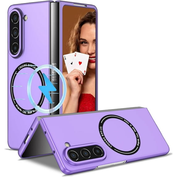 Magnetic Phone Case for Samsung Galaxy Z Fold5 5G Compatible with Magsafe, Military-Grade Shockproof Case with Built-in Magnet Circle for Samsung Galaxy Z Fold 5, MS Purple