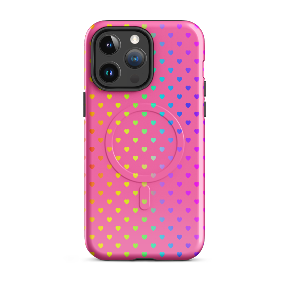 Magnetic Phone Case for iPhone 14 Pro Max - Cute Rainbow Hearts