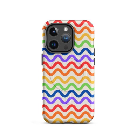 Magnetic Phone Case for iPhone 14 Pro - Wavy Rainbow Groove