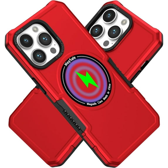 Magnetic Phone Case for iPhone 15 Pro Compatible with Magsafe, Military-Grade Shockproof Case with Built-in Magnet Circle for iPhone 15 Pro MS Red