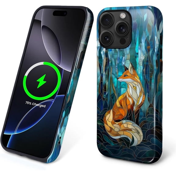 Magnetic Phone Case for iPhone 15 Pro Max, Compatible with MagSafe, Durable 2 Layers Full Covered Shockproof Protective Cover-Glassy Forest Fox
