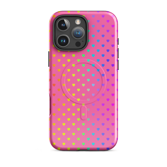 Magnetic Phone Case for iPhone 16 Pro Max - Cute Rainbow Hearts