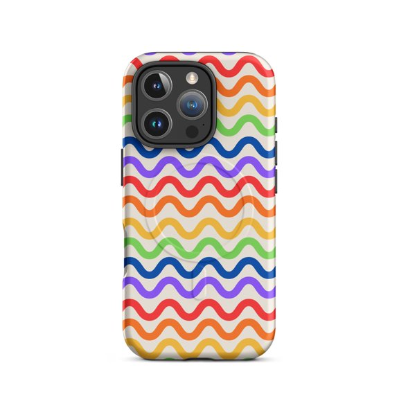 Magnetic Phone Case for iPhone 16 Pro - Wavy Rainbow Groove