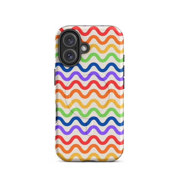Magnetic Phone Case for iPhone 16 - Wavy Rainbow Groove