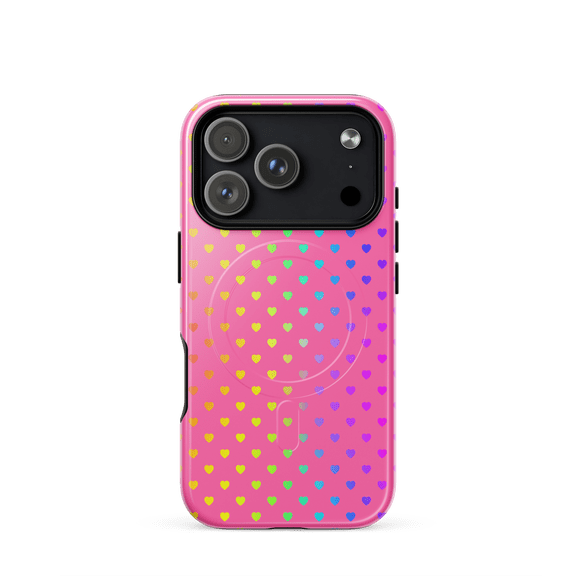 Magnetic Phone Case for iPhone 17 Pro - Cute Rainbow Hearts
