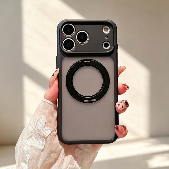 Magnetic Phone Case For iPhone 13,360° Rotatable Foldable Kickstand,Matte Skin-Feeling Translucent Back Design,Heavy Duty Shockproof Anti-fall Drop protection,Phone Case,Black