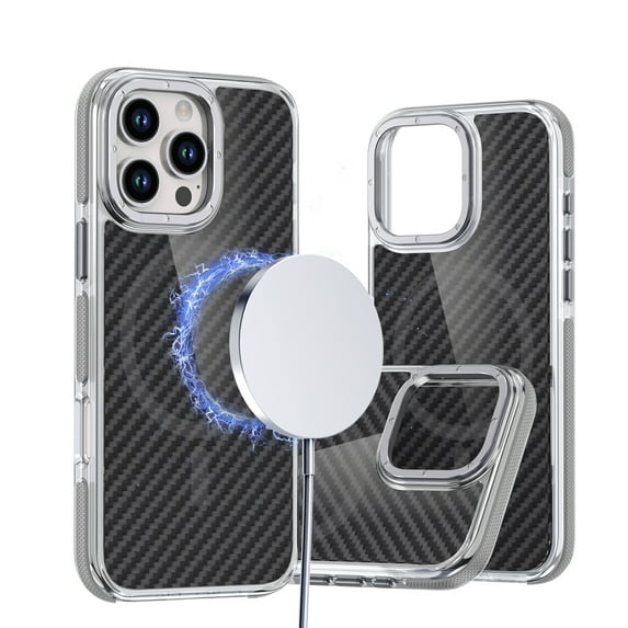 Magnetic Phone Case for iPhone 13 Pro Max Case,Carbon Fibre Textured Back Fingerprint-Resistant Anti-Scratch Anti-fall Shockproof Protective Phone Case Compatible with MagSafe,Gray