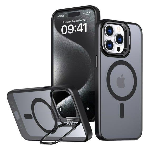 Magnetic Phone Case for iPhone 13 Pro Max Clear Case with Stand, Compatible with MagSafe Camera Frame Mount for Women Men Shockproof Anti-slip Lightweight Ultra Slim Case Cover, Black