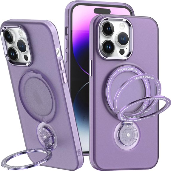 Magnetic Phone Case for iPhone 14 Pro Max Compatible with MagSafe, Military Grade Drop Tested with 360 Ring Metal Kickstand Clear Cover Case for iPhone 14 Pro Max XZ Purple