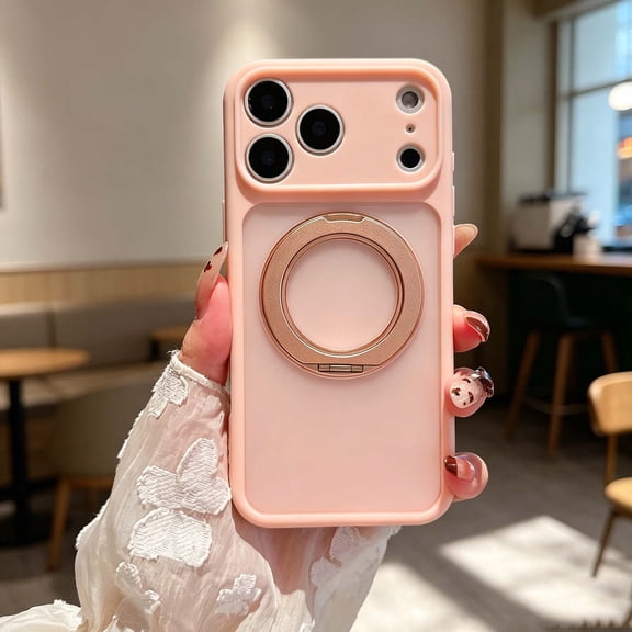 Magnetic Phone Case For iPhone 15 Plus,360° Rotatable Foldable Kickstand,Matte Skin-Feeling Translucent Back Design,Heavy Duty Shockproof Anti-fall Drop protection,Phone Case,Pink