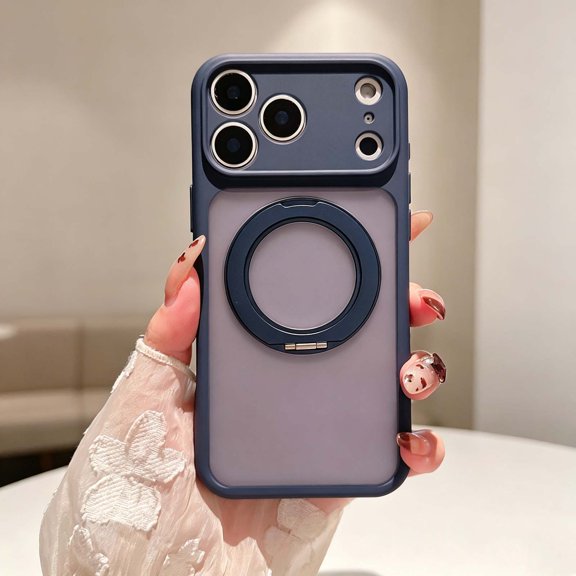 Magnetic Phone Case For iPhone 15 Pro,360° Rotatable Foldable Kickstand,Matte Skin-Feeling Translucent Back Design,Heavy Duty Shockproof Anti-fall Drop protection,Phone Case,Darkblue