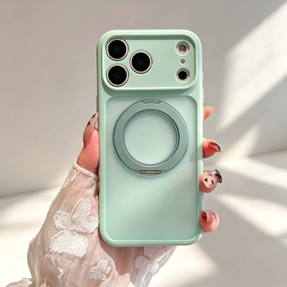 Magnetic Phone Case For iPhone 15 Pro,360° Rotatable Foldable Kickstand,Matte Skin-Feeling Translucent Back Design,Heavy Duty Shockproof Anti-fall Drop protection,Phone Case,Mint