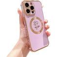 thumbnail image 1 of Magnetic Phone Case for iPhone 15 Pro Compatible with MagSafe Cute Rose Flower Case for Women Girls Luxury Plating Camera Lens Full Cover Soft Silicone Shockproof Cover 6.1 inch (Purple), 1 of 12