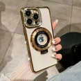 thumbnail image 1 of Magnetic Phone Case for iPhone 15 Pro, MagSafe Compatible, Shockproof Camera Lens Protection, Glitter Rhinestone Clear Case with Ring Holder Stand Cover for iPhone 15 Pro Women Girls, Gold, 1 of 8